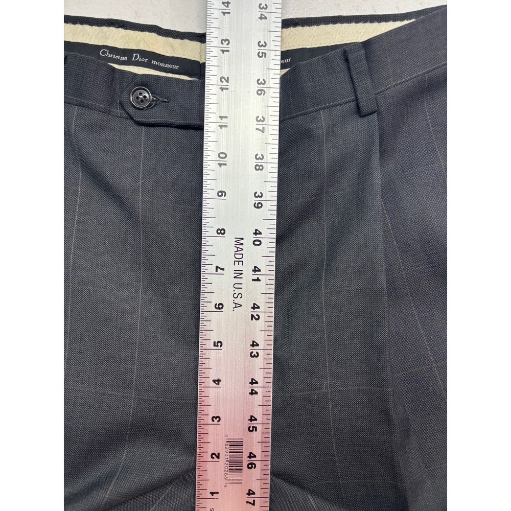 vtg 90s Christian Dior 44L 36x32 Gray Windowpane Pant Suit Double Breasted USA - Picture 14 of 16